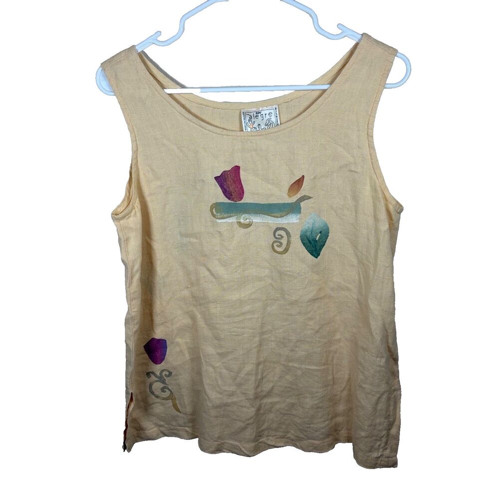 Play Alegre Tank Top Women's Small Art Boho Hand Painted Linen Shirt Artsy